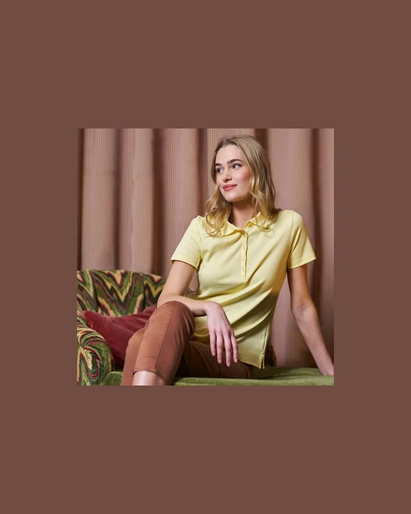 Lands' End Supima Polo-Shirt, Damen, Größe regular, Gelb, Baumwolle, by Gelb