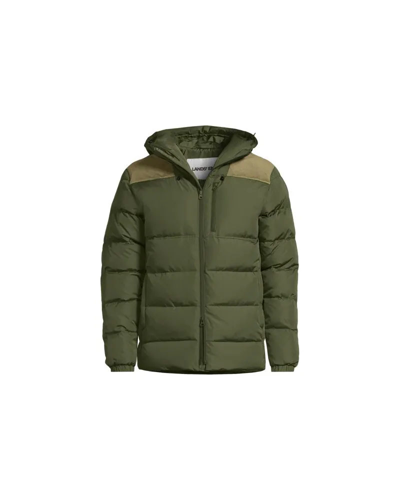 Lands' End Daunen-Kapuzenjacke mit Cord-Besatz, Herren, Größe:52-54 regular, Grün, Polyester, by Grün