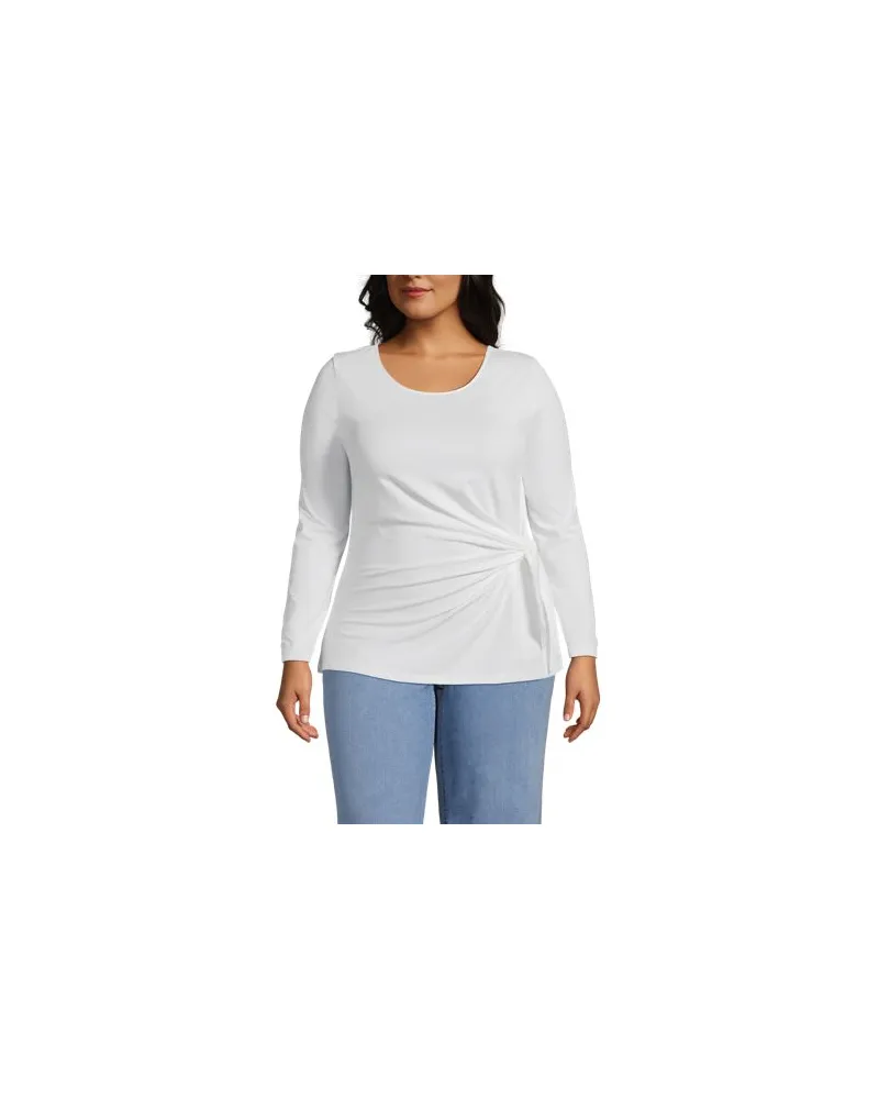 Lands' End Langarmshirt mit Knotendetail aus Baumwolle/Modal-Mix, Damen, Größe plus, Weiß, Elasthan/Polyester-Mischung, by Weiß