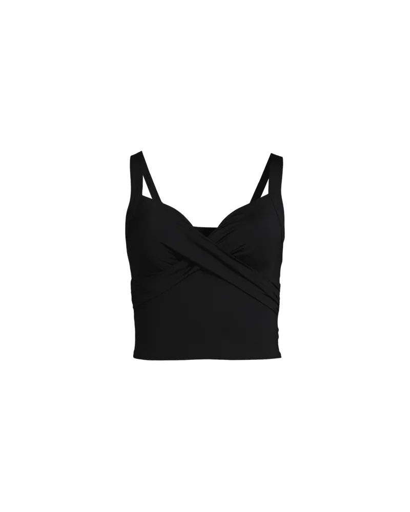 Lands' End Kurzes Tankinitop mit V-Ausschnitt, Damen, Größe plus, Schwarz, Elasthan/Nylon-Mischung, by Schwarz
