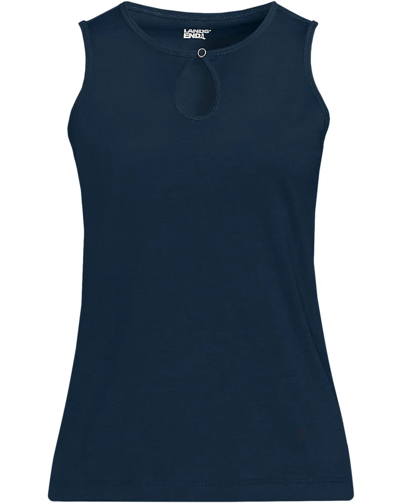 Lands' End Supima-Top mit Keyhole-Ausschnitt, Damen, Größe regular, Blau, Baumwolle, by Blau