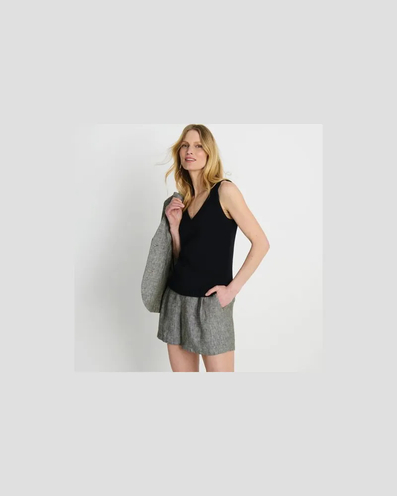 Lands' End Baumwoll-Stricktop mit V-Ausschnitt, Damen, Größe regular, Schwarz, Baumwolle, by Schwarz