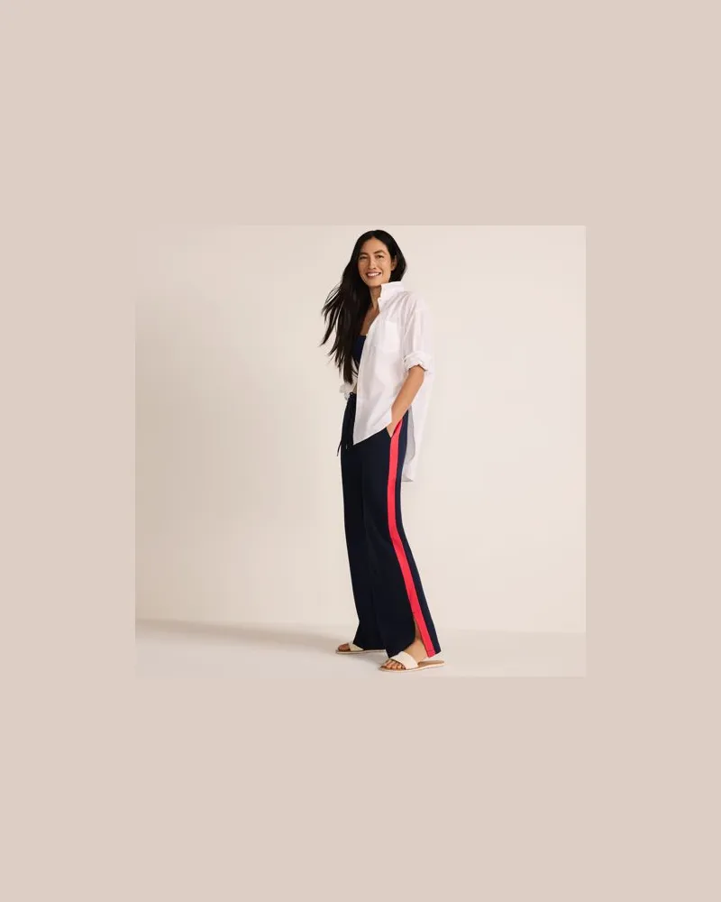 Lands' End Gerade Jerseyhose mit Kontraststreifen, Damen, Größe regular, Blau, Baumwolle, by Blau