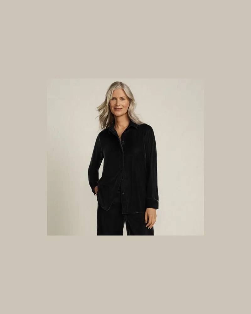 Lands' End Samtbluse, Damen, Größe regular, Schwarz, Polyester, by Schwarz