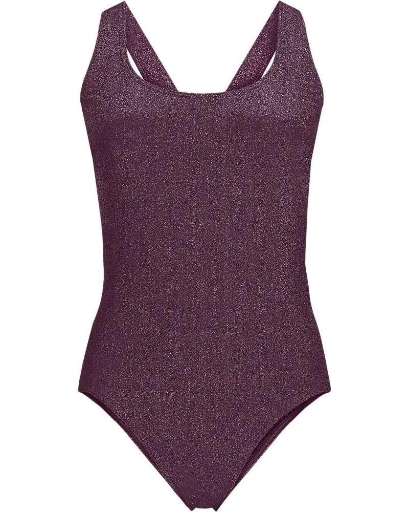 Lands' End Glitzer-Komfort-Badeanzug mit gekreuzten Trägern, hohes Bein, Damen, Größe plus, Rot, Elasthan/Nylon-Mischung, by Rot