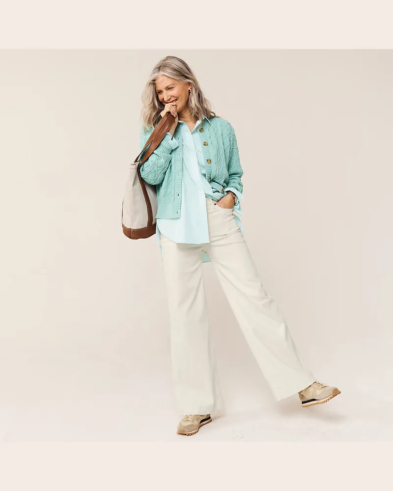 Lands' End High Waist Jeans mit weitem Bein, Damen, Größe regular, Weiß, Elasthan/Baumwoll-Mischung/Polyester-Mischung, by Weiß