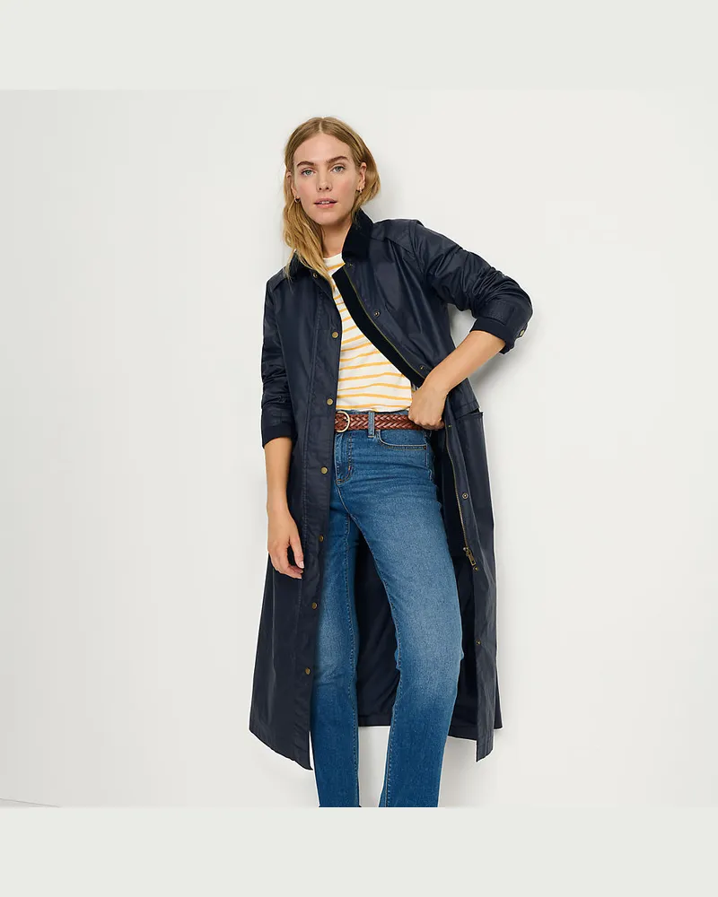 Lands' End Langer Wachsmantel, Damen, Größe regular, Blau, Baumwolle, by Blau