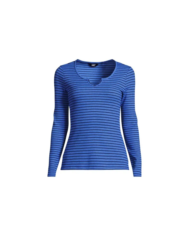 Lands' End Langarm-Shirt mit Ballettausschnitt aus Waffelpiqué, Damen, Größe:40-42 regular, Blau, Elasthan/Polyester/Kunstseide, by Blau