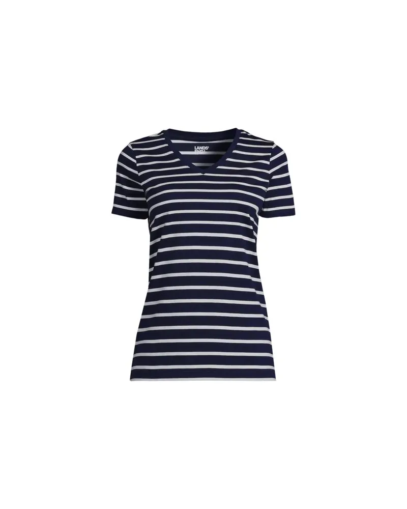 Lands' End Supima Kurzarm-Shirt mit V-Ausschnitt, Damen, Größe plus, Blau, Baumwolle, by Blau