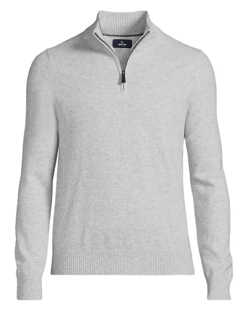 Lands' End Kaschmir-Pullover mit Reißverschluss, Herren, Größe regular, Grau, Kaschmir, by Grau