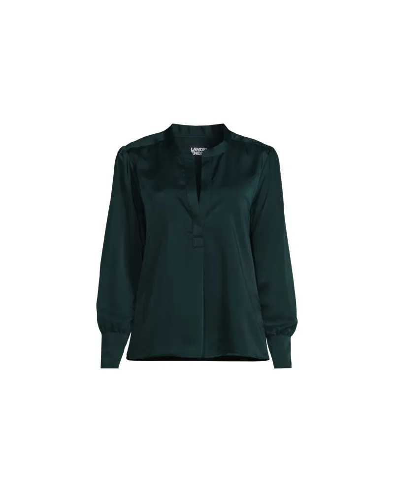 Lands' End Satinbluse mit langen Ärmeln, Damen, Größe:32-34 regular, Grün, Polyester, by Grün