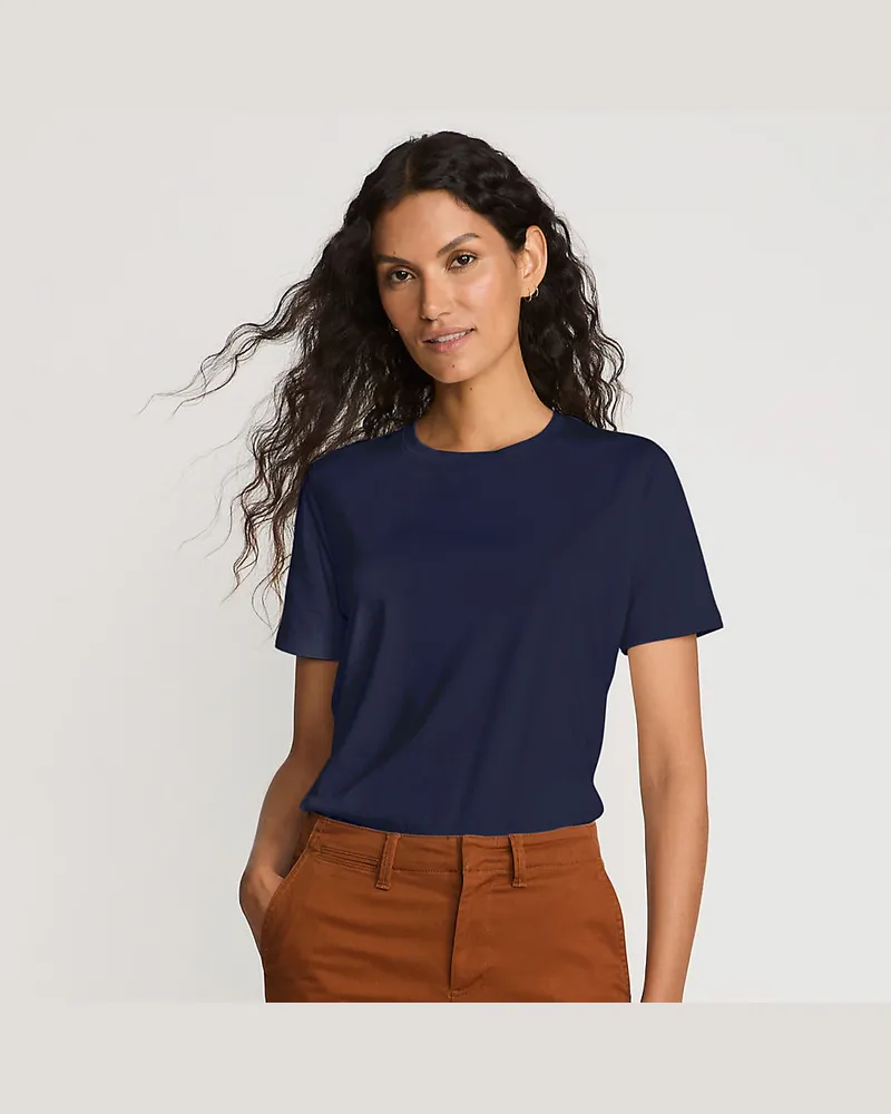 Lands' End Supima Kurzarm-Shirt mit rundem Ausschnitt, Damen, Größe regular, Blau, Baumwolle, by Blau