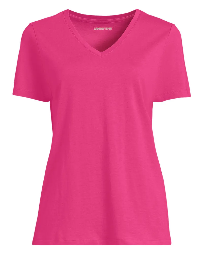 Lands' End Supima Kurzarm-Shirt mit V-Ausschnitt, Damen, GrÃ¶ÃŸe regular, Pink, Baumwolle, by Pink