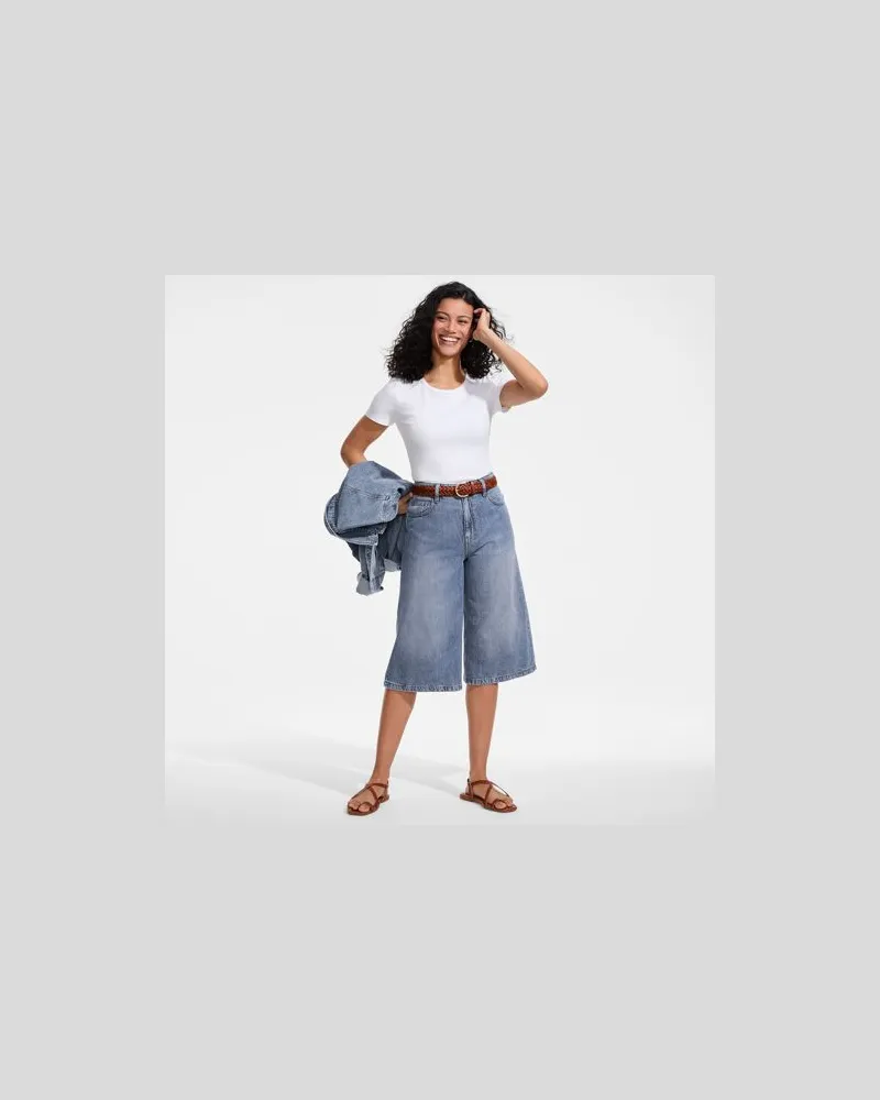 Lands' End Soft Comfort Jeans-Culotte im Leinenmix, Damen, Größe petite, Blau, by Blau