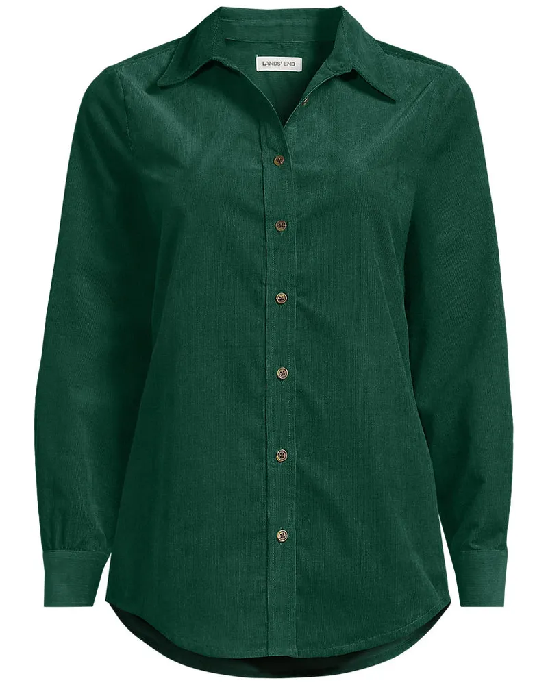 Lands' End Feincord-Hemdbluse, Damen, Größe petite, Grün, Baumwolle, by Grün