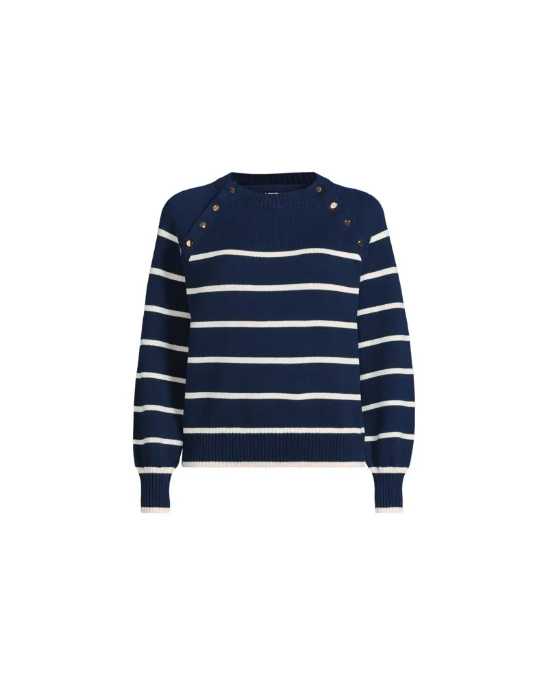 Lands' End Pullover DRIFTER mit Schulterknöpfen, Damen, Größe:40-42 regular, Blau, Baumwolle, by Blau