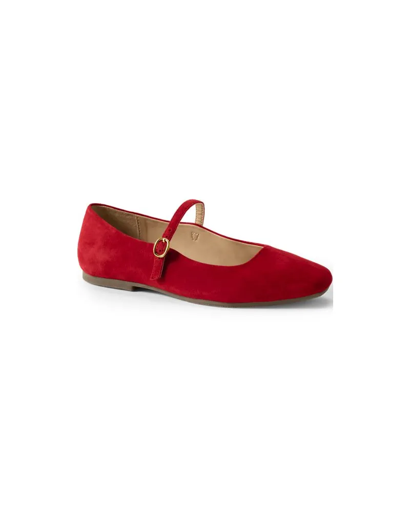 Lands' End Riemchen-Ballerinas aus Ziegen-Veloursleder, Damen, Größe regular, Rot, Leder/Rauleder, by Rot