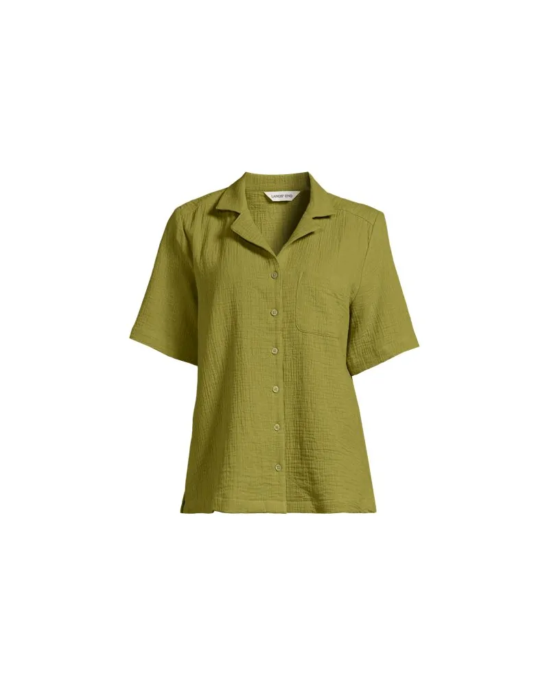 Lands' End Kurzärmelige Musselin-Bluse, Damen, Größe regular, Grün, Baumwolle, by Grün