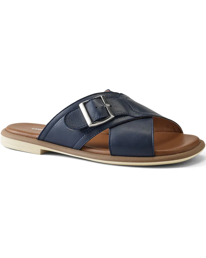 Lands' End Lederpantoletten, Damen, Größe regular, Blau, Leder, by Blau