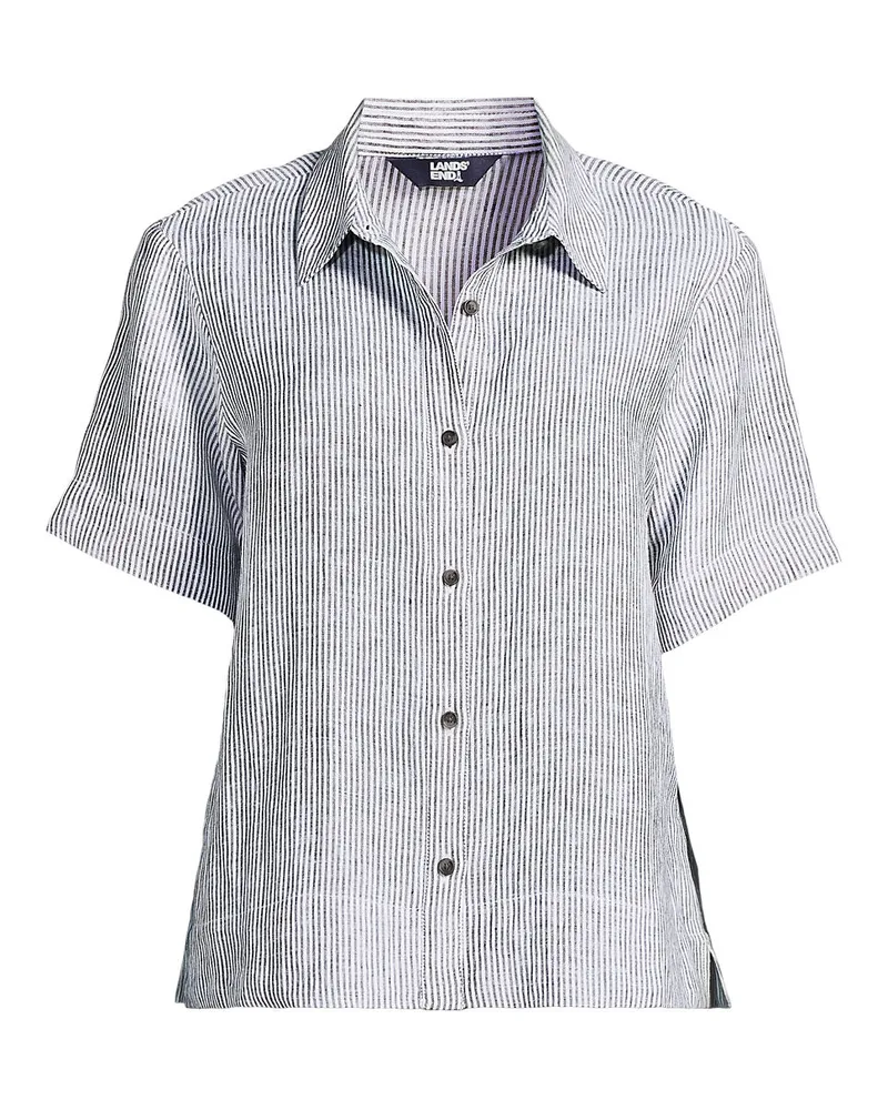 Lands' End Premium Reinleinen-Hemd mit kurzen Ärmeln, Damen, Größe plus, Schwarz, Leinen, by Schwarz