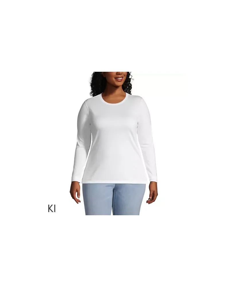 Lands' End Supima-Shirt, Langarm, Damen, Größe plus, Weiß, Baumwolle, by Weiß
