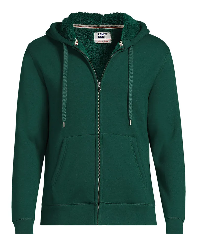 Lands' End Sweat-Kapuzenjacke mit Teddyfleece-Innenseite, Herren, GrÃ¶ÃŸe regular, GrÃ¼n, Elasthan/Baumwoll-Mischung, by Grã¼n