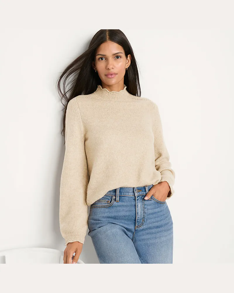 Lands' End Stehbund-Pullover mit Muschelrand, Damen, Größe regular, Beige, Wolle/Polyester/Polyacryl, by Beige