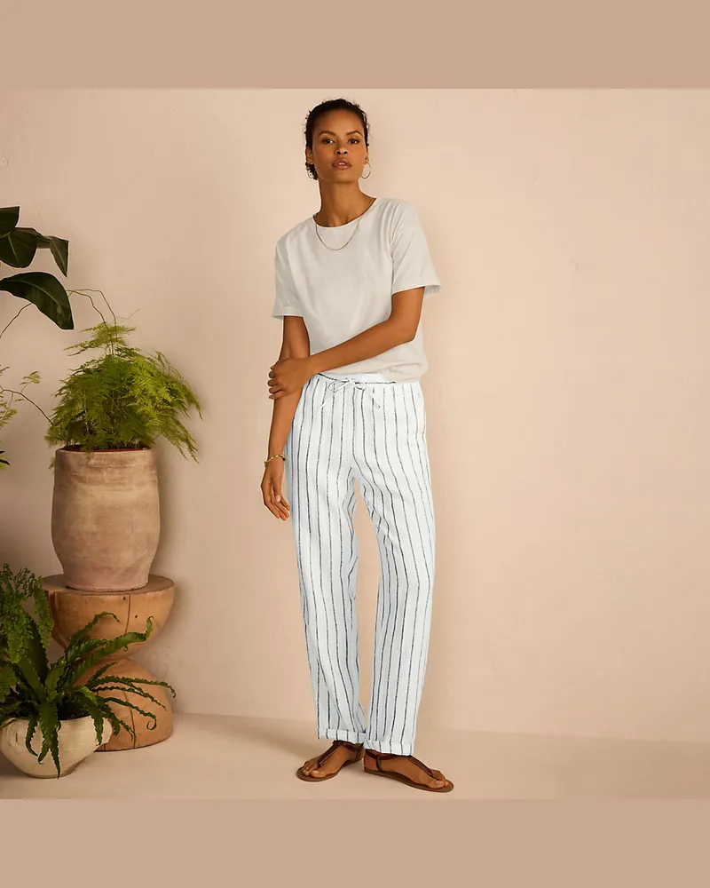 Lands' End Relaxte Premium Reinleinen-Schlupfhose, Damen, Größe petite, Weiß, Leinen, by Weiß