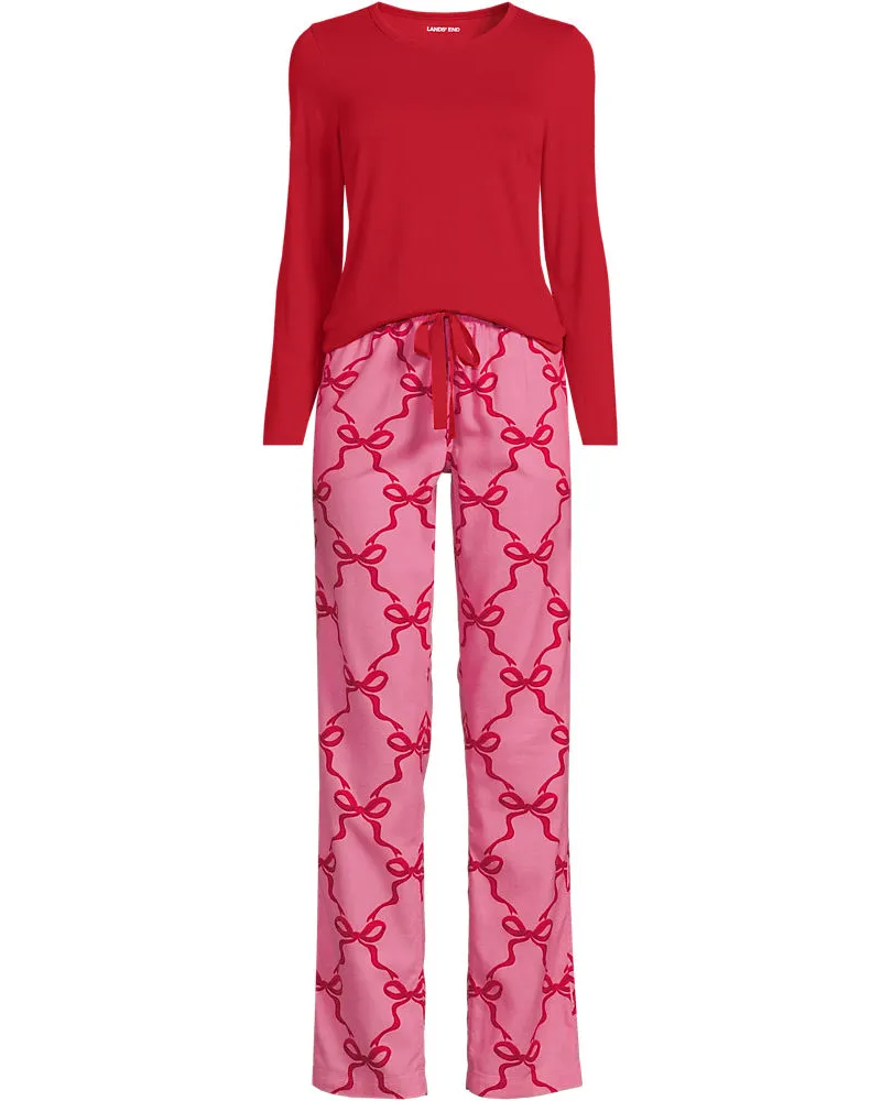 Lands' End Pyjama-Set mit Flanellhose, Damen, Größe plus, Pink, Baumwolle/Baumwoll-Mischung/Viskose-Mischung, by Pink