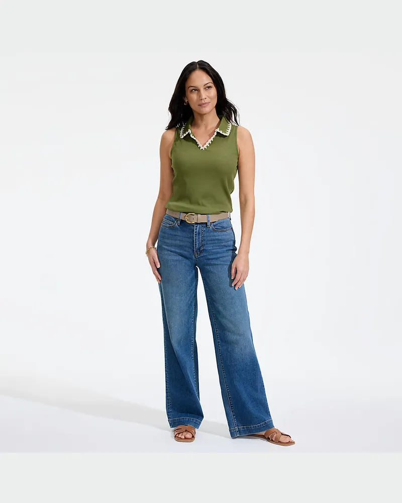 Lands' End Recover Jeans High Waist mit weitem Bein, Damen, Größe regular, Blau, by Blau