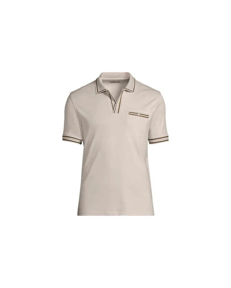 Lands' End Supima-Poloshirt mit Streifendetails, Herren, Größe:60 regular, Weiß, Baumwolle, by Weiß
