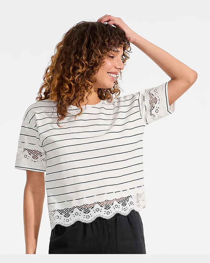 Lands' End Flammgarn-Shirt mit Bordüren, Damen, Größe regular, Weiß, Baumwolle, by Weiß