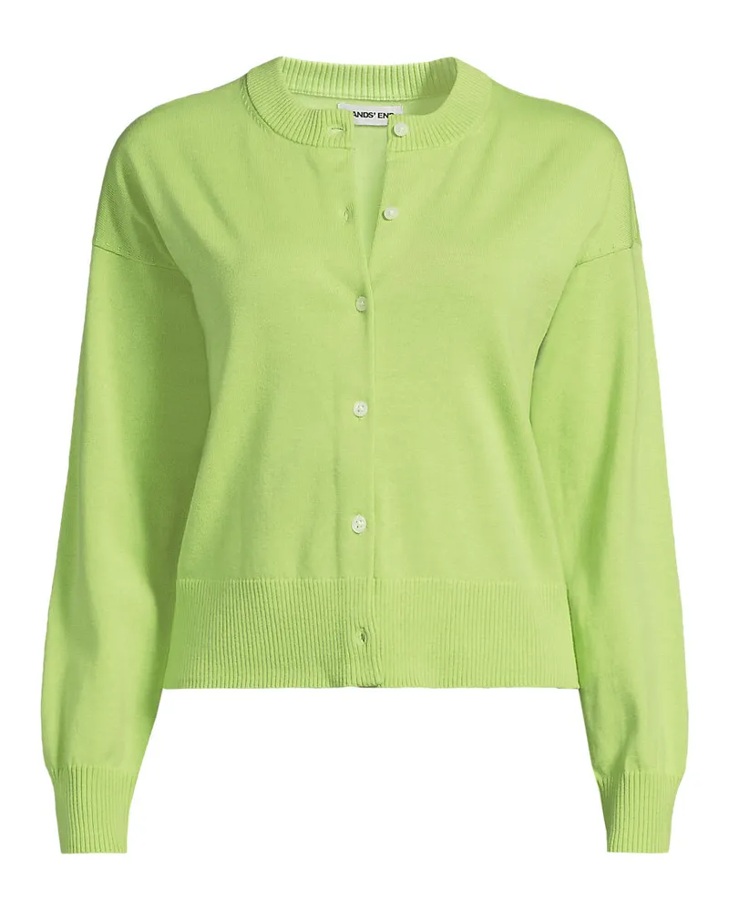 Lands' End Kurzer Feinstrick-Cardigan aus Baumwolle, Damen, GrÃ¶ÃŸe regular, GrÃ¼n, Baumwolle, by Grã¼n