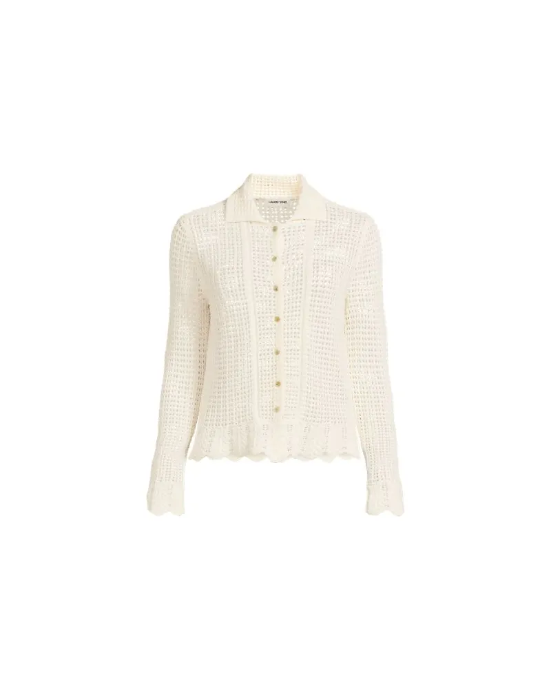 Lands' End Cardigan in Häkel-Optik, Damen, Größe:44-46 regular, Weiß, by Weiß