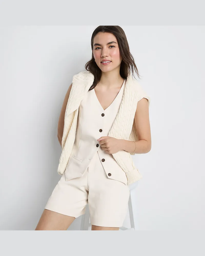 Lands' End Bundfalten-Shorts aus CrÃªpe 18 cm, Damen, GrÃ¶ÃŸe regular, WeiÃŸ, Baumwolle/Polyester, by Weiãÿ
