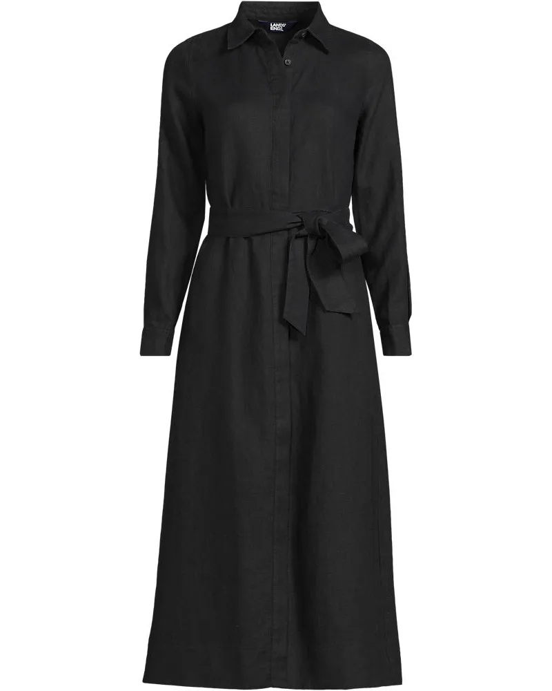 Lands' End Leinen-Midikleid, Damen, Größe plus, Schwarz, by Schwarz