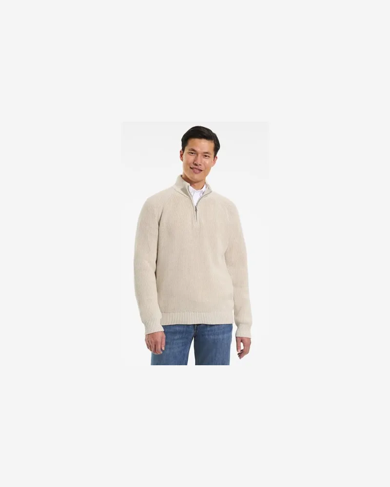 Lands' End DRIFTER Pullover mit Reißverschluss, Herren, Größe:60 regular, Weiß, Baumwolle, by Weiß