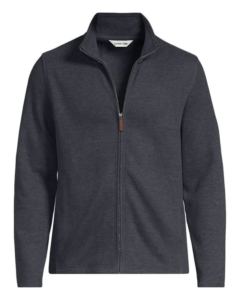 Lands' End Bedford-Cardigan mit Reißverschluss, Herren, Größe regular, Schwarz, Baumwoll-Mischung/Polyester-Mischung, by Schwarz