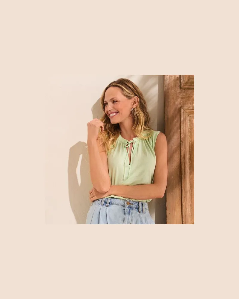 Lands' End Top aus Leinenmix mit Bindekragen, Damen, Größe:40-42 regular, Grün, Leinen, by Grün