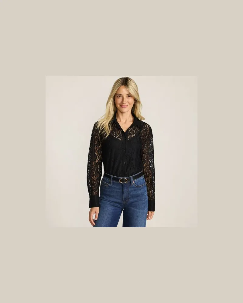 Lands' End Spitzenbluse aus Baumwoll-Mix, Damen, Größe petite, Schwarz, Baumwolle/Polyester, by Schwarz