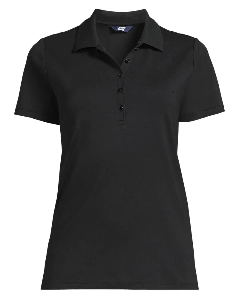 Lands' End Supima® Polo-Shirt, Damen, Größe petite, Schwarz, Baumwolle, by Schwarz