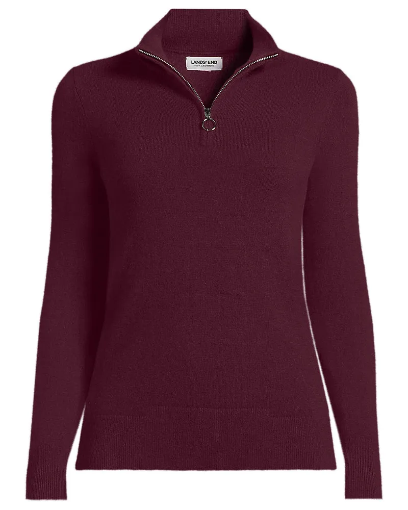 Lands' End Kaschmir-Pullover mit Reißverschluss, Damen, Größe regular, Rot, Kaschmir, by Rot