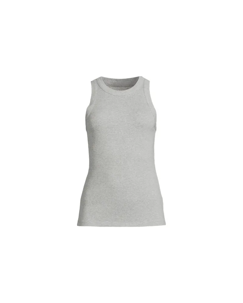 Lands' End Baumwollripp-Top, Damen, Größe regular, Grau, Elasthan/Baumwoll-Mischung, by Grau