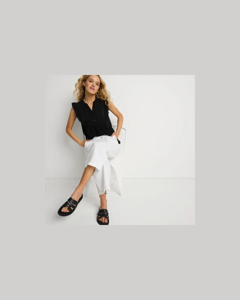 Lands' End Leder-Pantolette mit Cut-outs, Damen, Größe regular, Schwarz, Leder, by Schwarz