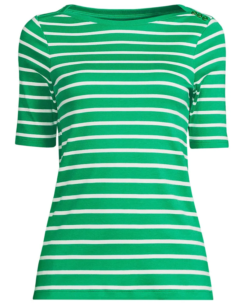 Lands' End Supima-Shirt aus Baumwolle mit U-Boot-Ausschnitt, Damen, Größe regular, Grün, Baumwolle, by Grün