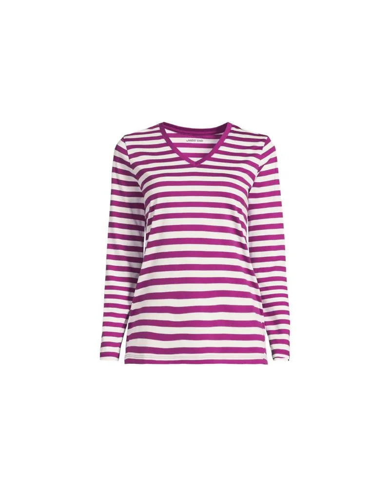 Lands' End Supima® Langarm-Shirt mit V-Ausschnitt, Damen, Größe plus, Pink, Baumwolle, by Pink