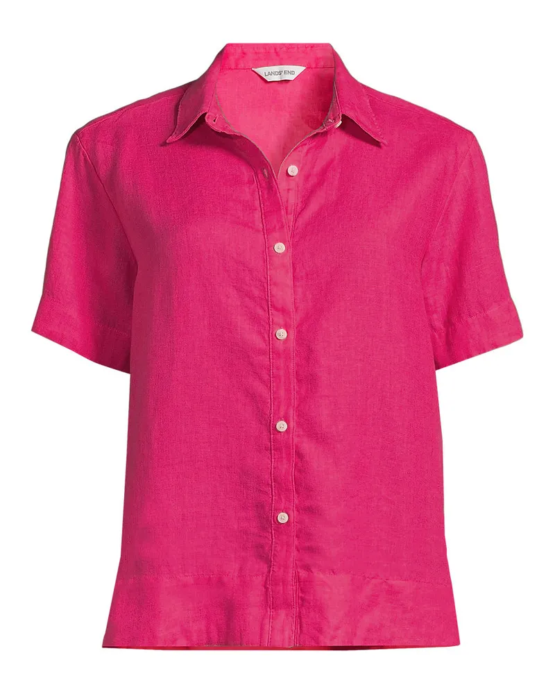 Lands' End Premium Reinleinen-Hemd mit kurzen Ärmeln, Damen, Größe regular, Pink, Leinen, by Pink