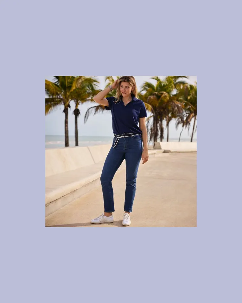Lands' End Straight Fit Recover Jeans Mid Waist, Damen, Größe regular, Blau, Elasthan/Baumwoll-Mischung/Polyester-Mischung, by Blau