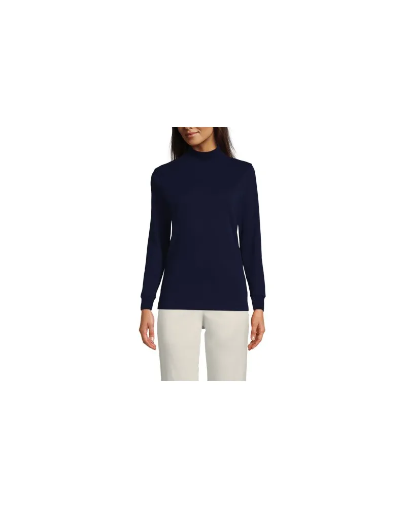 Lands' End Stehkragen-Shirt, Damen, Größe:44-46 petite, Blau, Baumwolle, by Blau