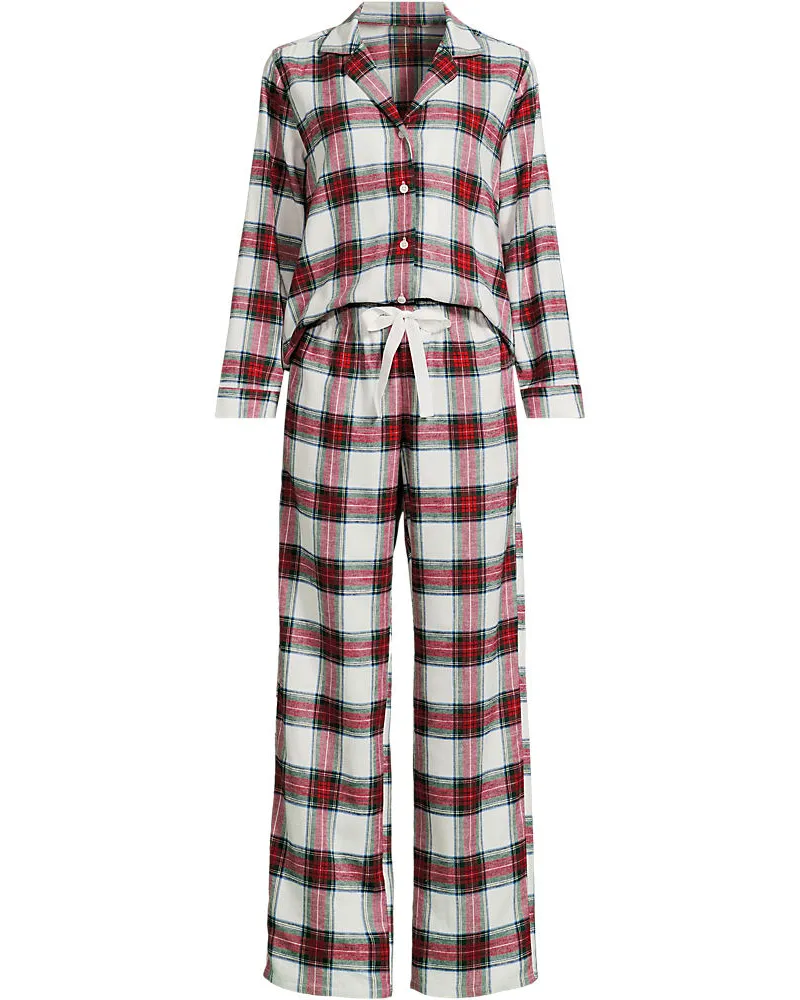 Lands' End Pyjama-Set aus reinem Baumwoll-Flanell, Damen, GrÃ¶ÃŸe regular, WeiÃŸ, Baumwolle, by Weiãÿ